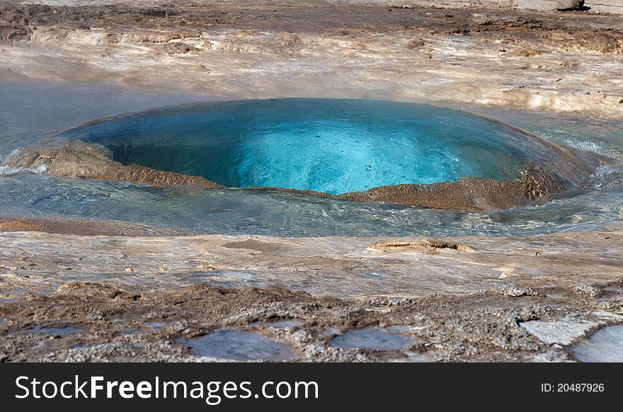 Eruption beginning of a geyser in iceland