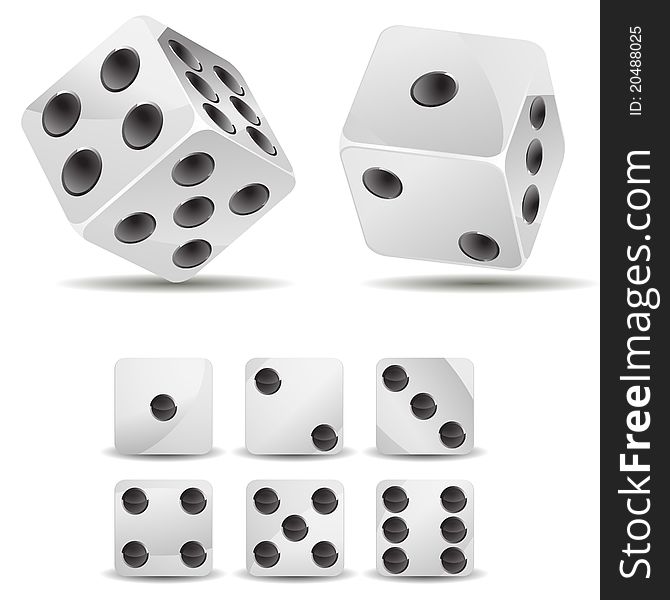 Set of white dices isolated on white background