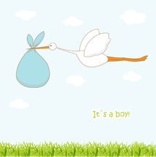 Baby Arrival Card With Stork That Brings A Cute Stock Images Baby Arrival Card With Stork That Brings A Cute Stock Images