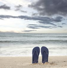 Standing Sandals On Beach Royalty Free Stock Image