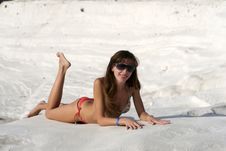 Woman Relaxes In Pamukkale Stock Photos