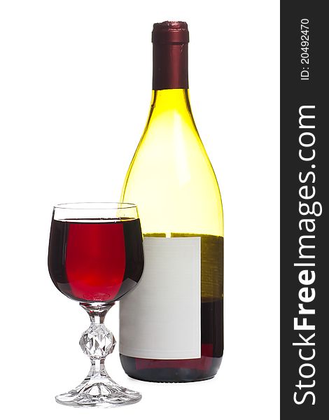Wine glass and bottle with wine isolated over white background