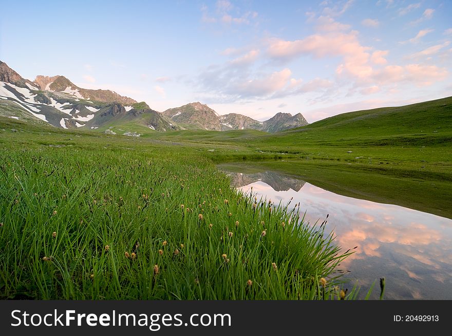 A sunrise over caucasus mountains