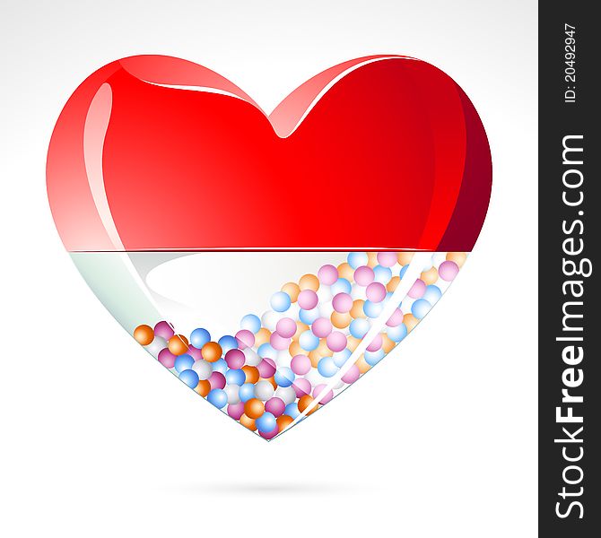 Illustration of heart shape medical pill on abstract background. Illustration of heart shape medical pill on abstract background