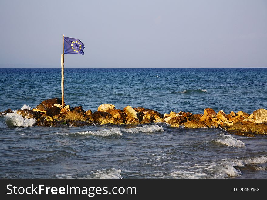 European Union flag at sea. European Union flag at sea
