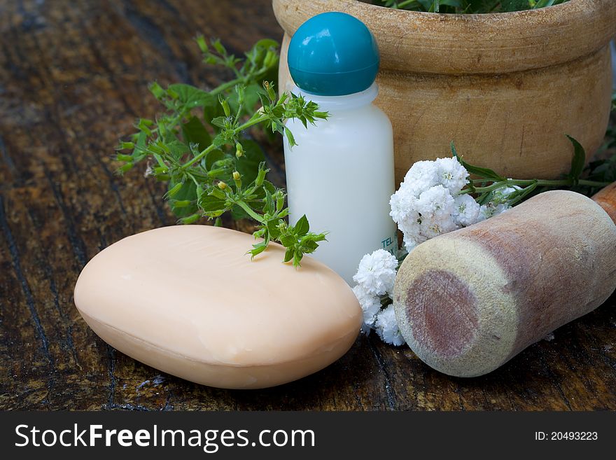 Natural soap with herbs, hygiene and body care