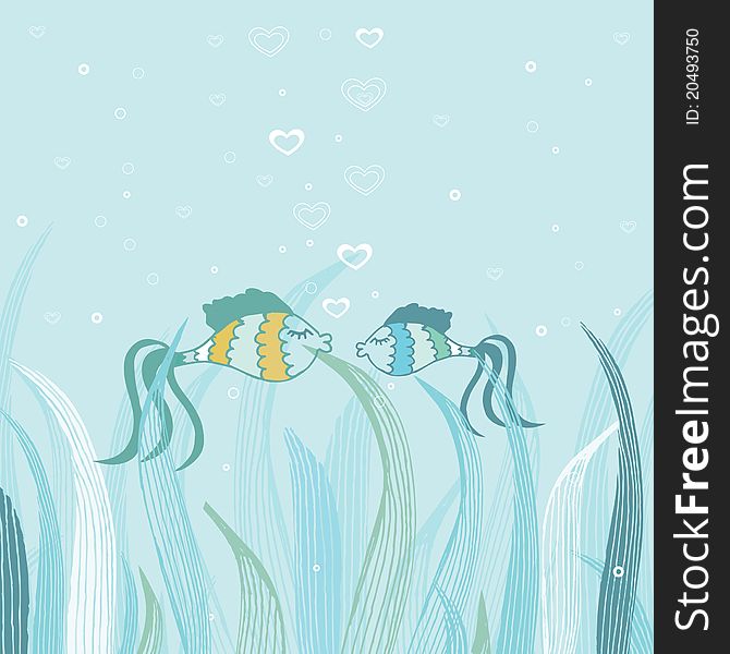 Fish couple in love. Cute card