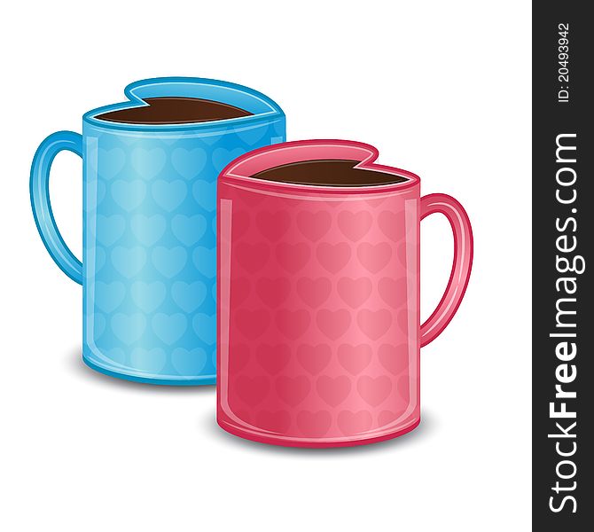 Illustration of pair of heart shape coffee mug. Illustration of pair of heart shape coffee mug