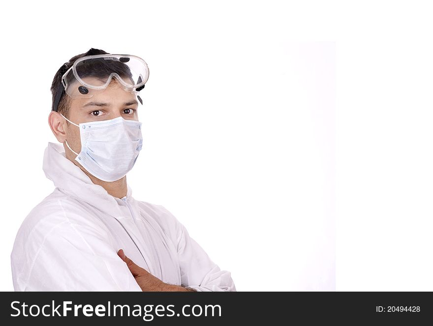 Portrait of a young scientist with protective wear