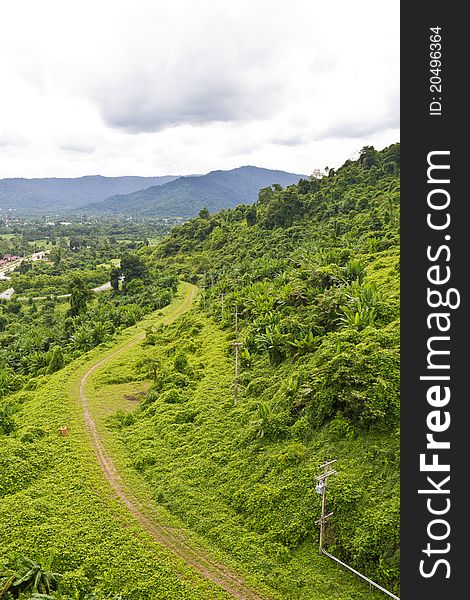 Green pathway beside the hill, the way to Khun Dan Prakarn Chol