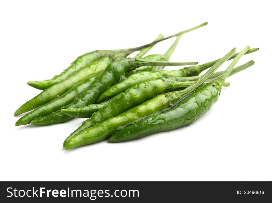 Fresh Green chilly close up isolated on white background