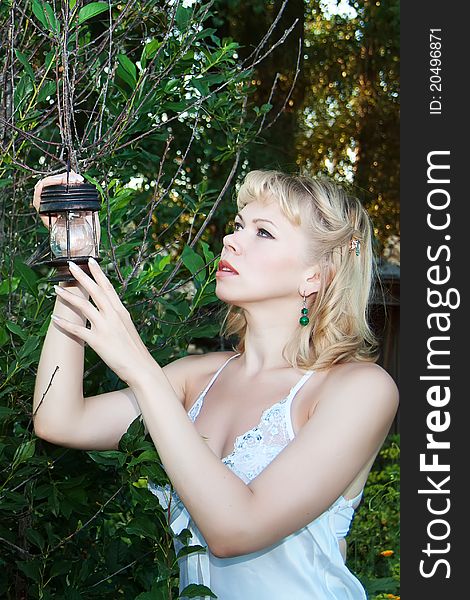 Beauty woman with lantern