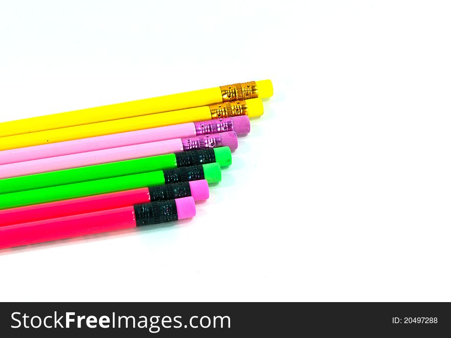 Row of eraser ends of pencils. Row of eraser ends of pencils.