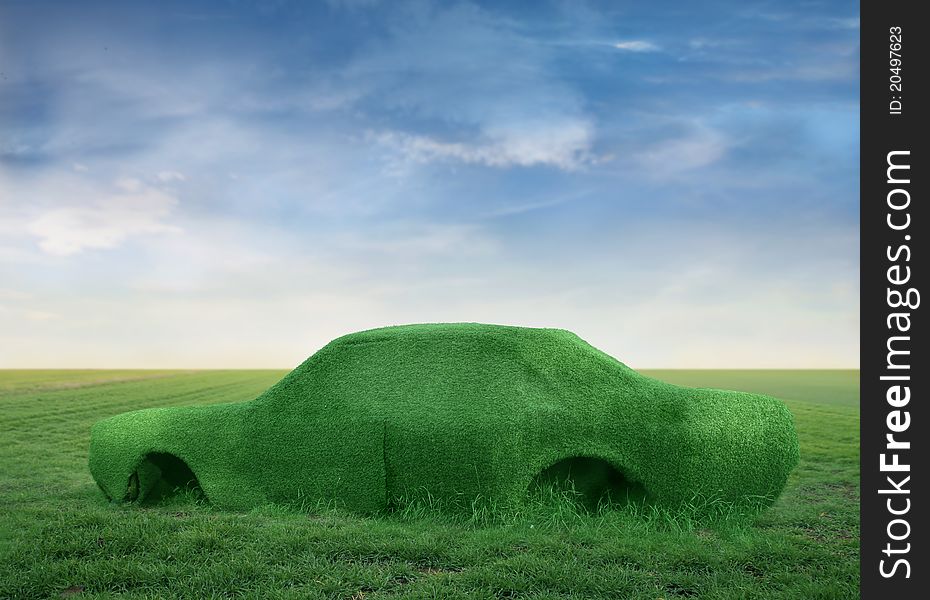 Car made of grass on a meadow. Car made of grass on a meadow