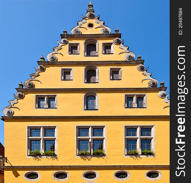 Half timbered house in old romantic medieval town of Dinkelsbuehl in Bavaria, Germay.