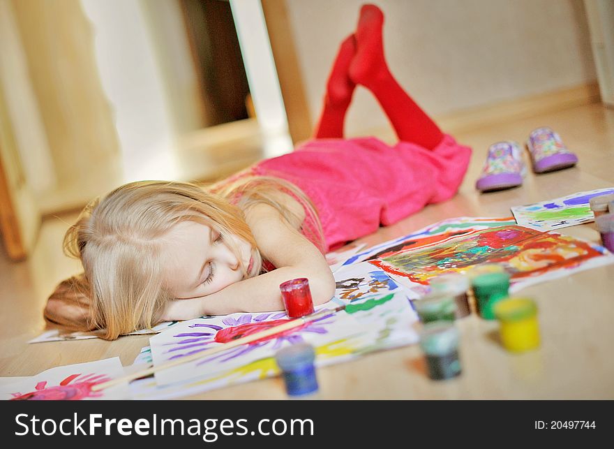 Cute girl dreaming on the floor. Cute girl dreaming on the floor