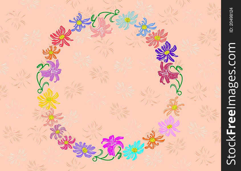 Wreath From Abstract Flowers With Background