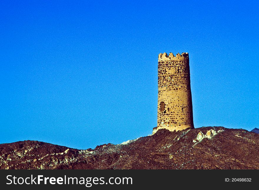 Old fortress tower in Al Mudayrib, a famous mountain village in Oman