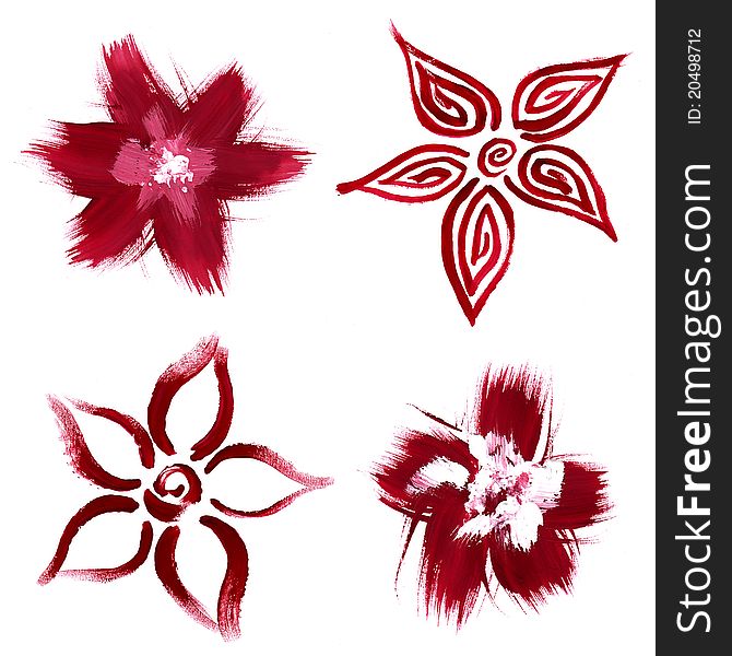 Red flowers abstract brush paint sketch