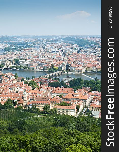 Charles Bridge as seen from Petrin Tower Lookout Tower. Charles Bridge as seen from Petrin Tower Lookout Tower