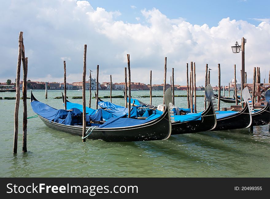 Parked gondolas in Venice, Italy, Europe. Parked gondolas in Venice, Italy, Europe