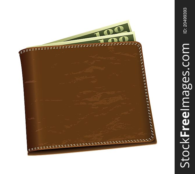 Brown leather wallet with two hundred dollar bank notes. Brown leather wallet with two hundred dollar bank notes