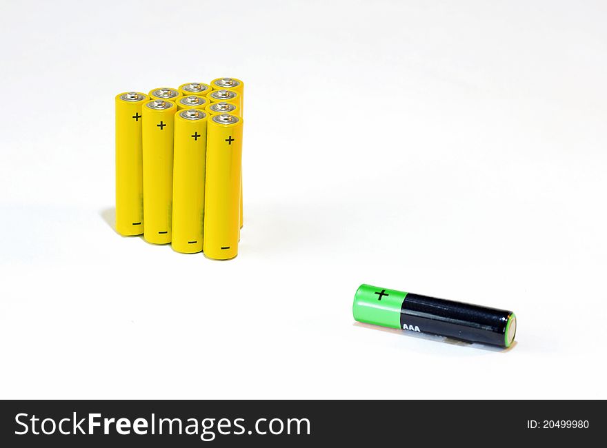 Lot of yellow batteries , with positive and negative sign. Lot of yellow batteries , with positive and negative sign