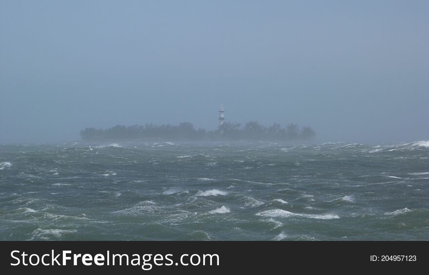 Sacrifice Island Veracruz port at the storm