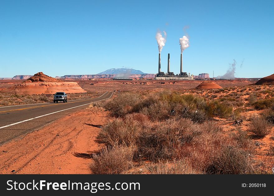 The Landscape Near Page, Arizona With A Power Plant