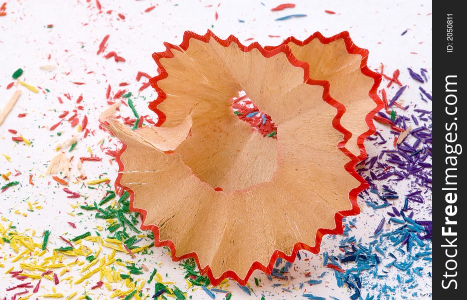 Image of a red pencil's shaving - macro. Image of a red pencil's shaving - macro