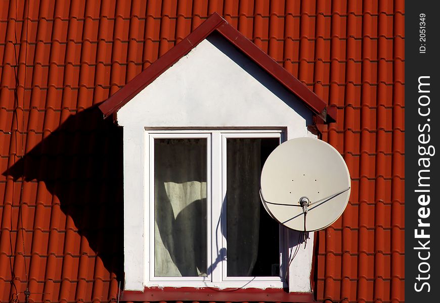 Clear dish aerial ideal for new name..., 
satellite dish on the roof,
customer connect to new media...