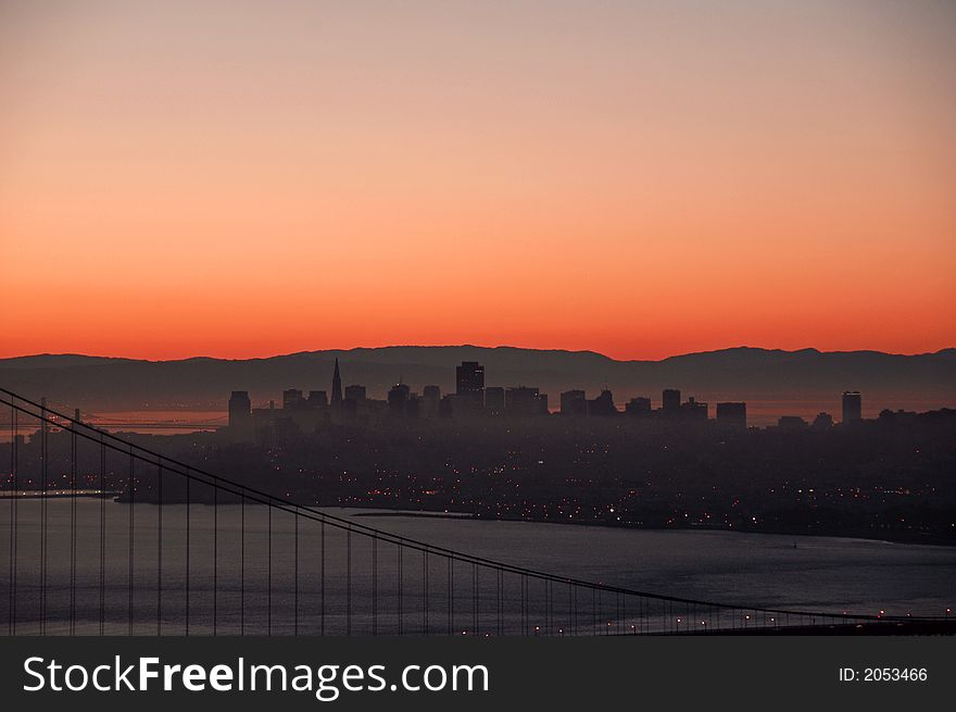 Just before dawn overlooking downtown San Francisco, CA. Just before dawn overlooking downtown San Francisco, CA