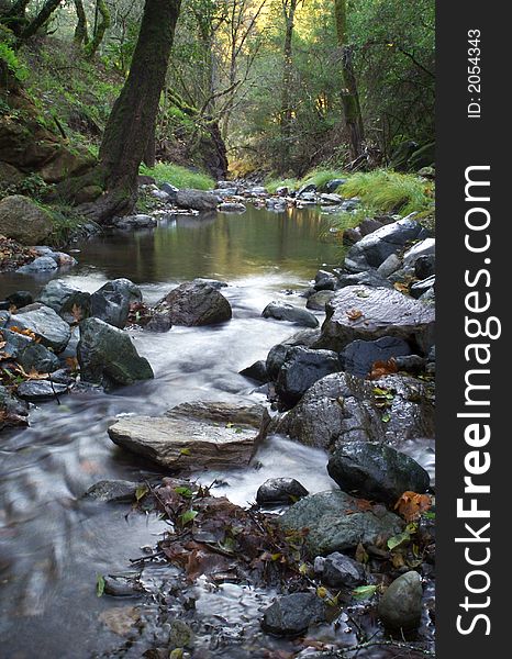 Long exposure of a small natural creek in motion. Long exposure of a small natural creek in motion.