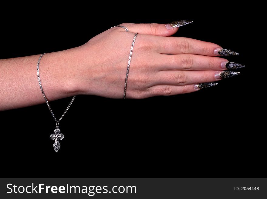 Chain with cross wound on girls hand