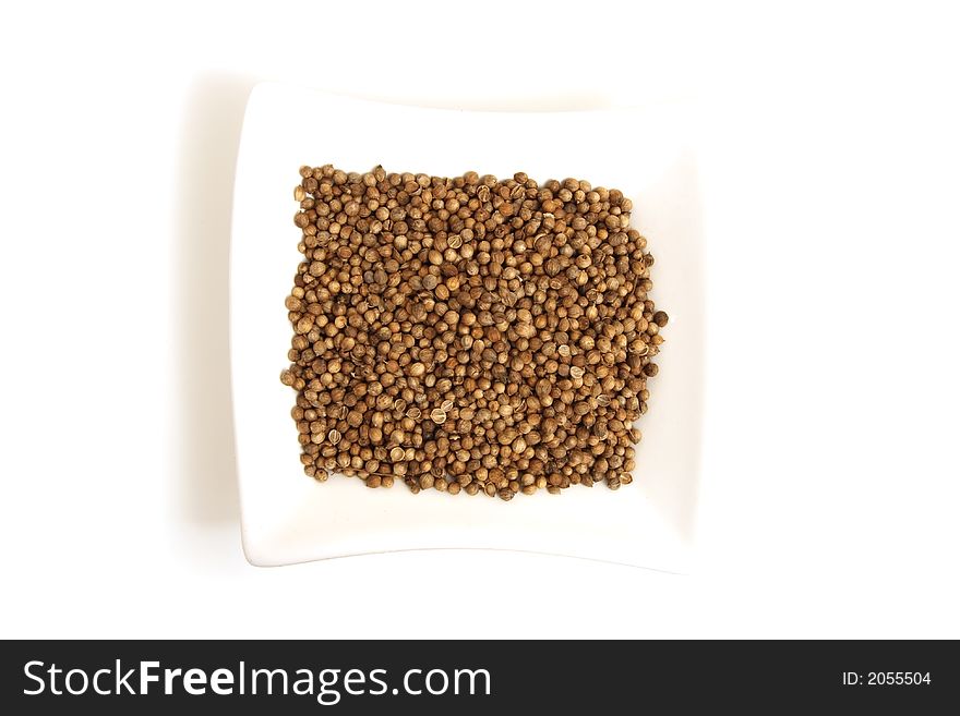 Black coriander in square white bowl