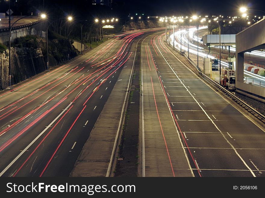 Highway At Night, Long Exposure, Car Lights On The Road, Sydney, Australia