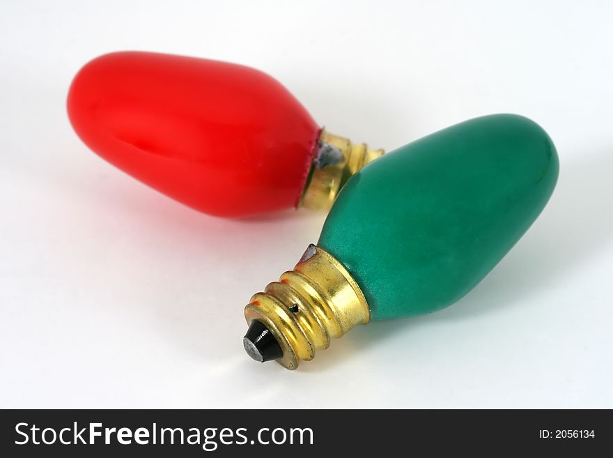 Red and green christmas light bulbs. Red and green christmas light bulbs