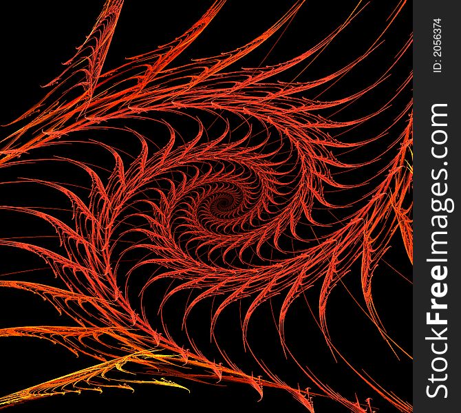 Abstract fractal design of bright red spiral or swirl motion.