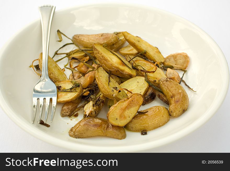 Roasted FIngerling Potatos with Green onions, roasted shallots, and Roasted Garlic,. Roasted FIngerling Potatos with Green onions, roasted shallots, and Roasted Garlic,