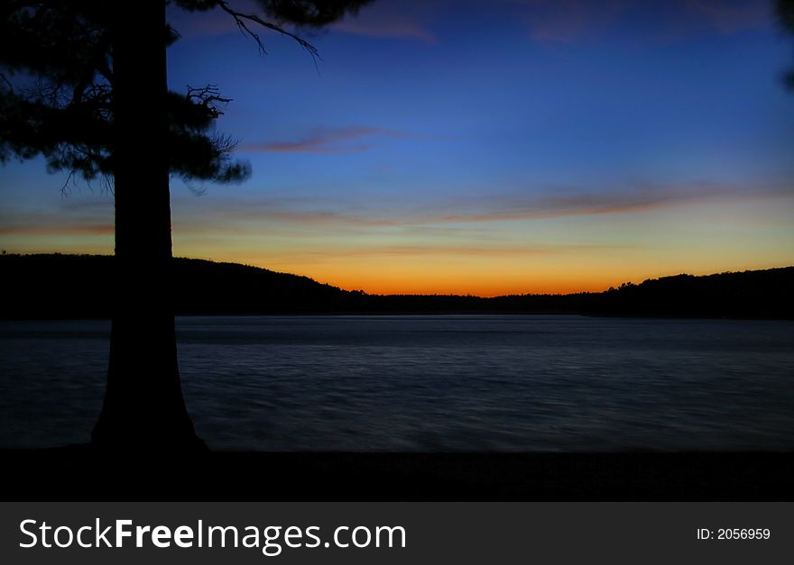 Colorful sky during sun set time along lake superior shore
