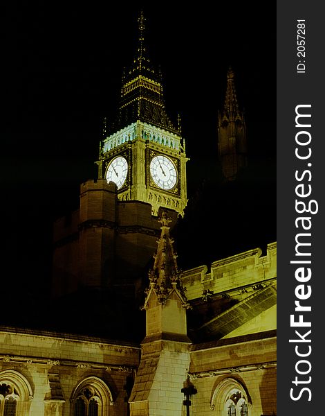 Big Ben clock tower in London at night. Big Ben clock tower in London at night