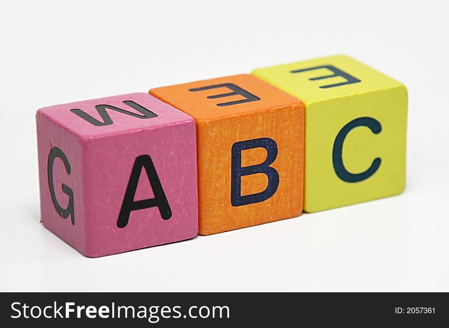 Abc wooden blocks with letters on white background