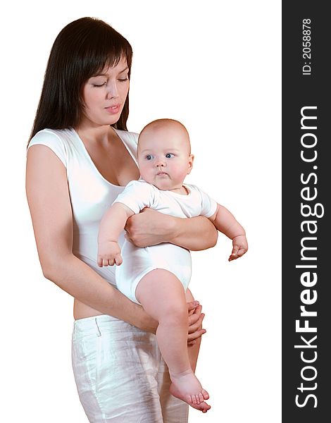 Portrait of mother and baby, isolated on white background. Portrait of mother and baby, isolated on white background.