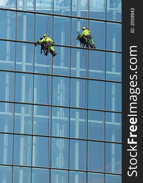 Strasbourg, Parliament, people washing window