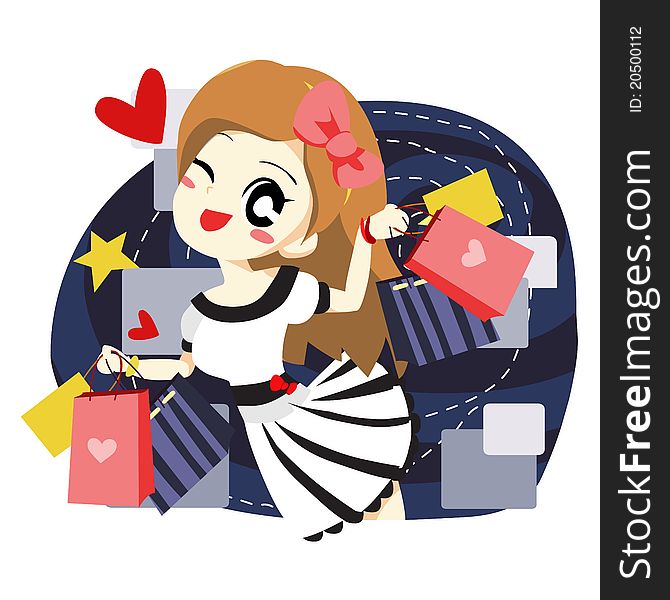 illustration of women love to shopping. illustration of women love to shopping