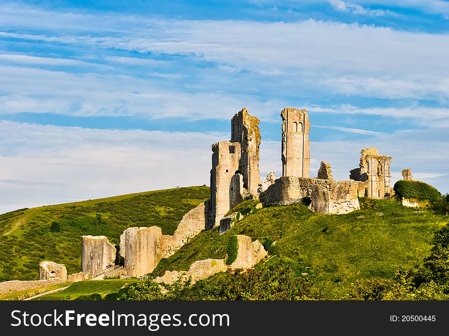 The ruins of Corfe Castle, Dorset, England