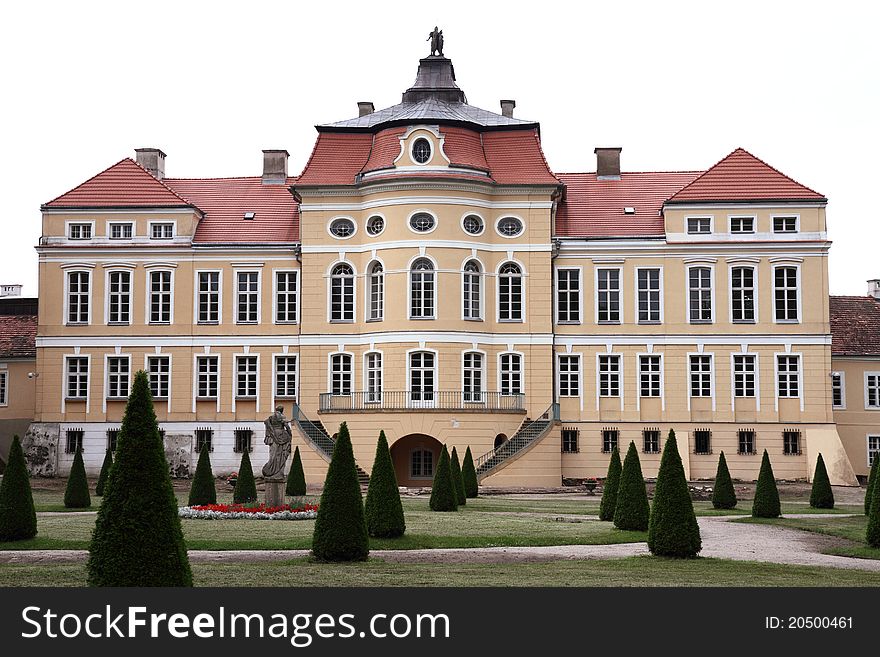 Baroque palace in Rogalin (Poland), view from the garden. Baroque palace in Rogalin (Poland), view from the garden