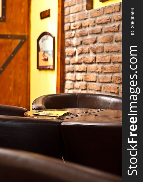 Elegant cafe interior with table in focus