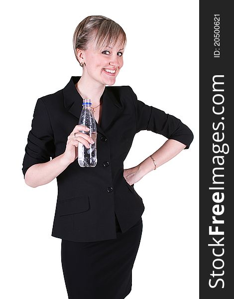 Beautiful businesswoman with bottle of water