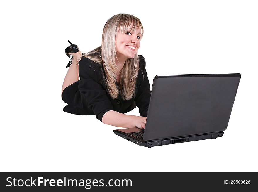 Pretty smiling businesswoman with notebook